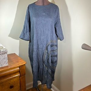 Nanako Light Linen Dress w/Pockets and Geometric Detail OS